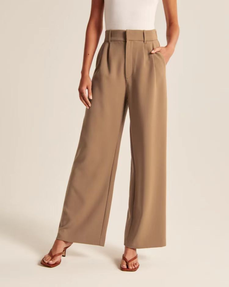 High-Waisted Wide-Leg Dress Pants For Women – Stretchy Office Trousers With Side Pockets, Flowy & Tailored_ecoleips.com