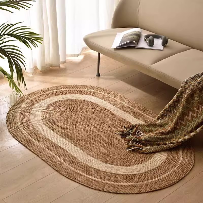 Alfombra de ratán para dormitorio, alfombra para puerta de entrada, alfombra para mesa de centro de sala de estar, decoración para fotografía de habitación, estilo nórdico.