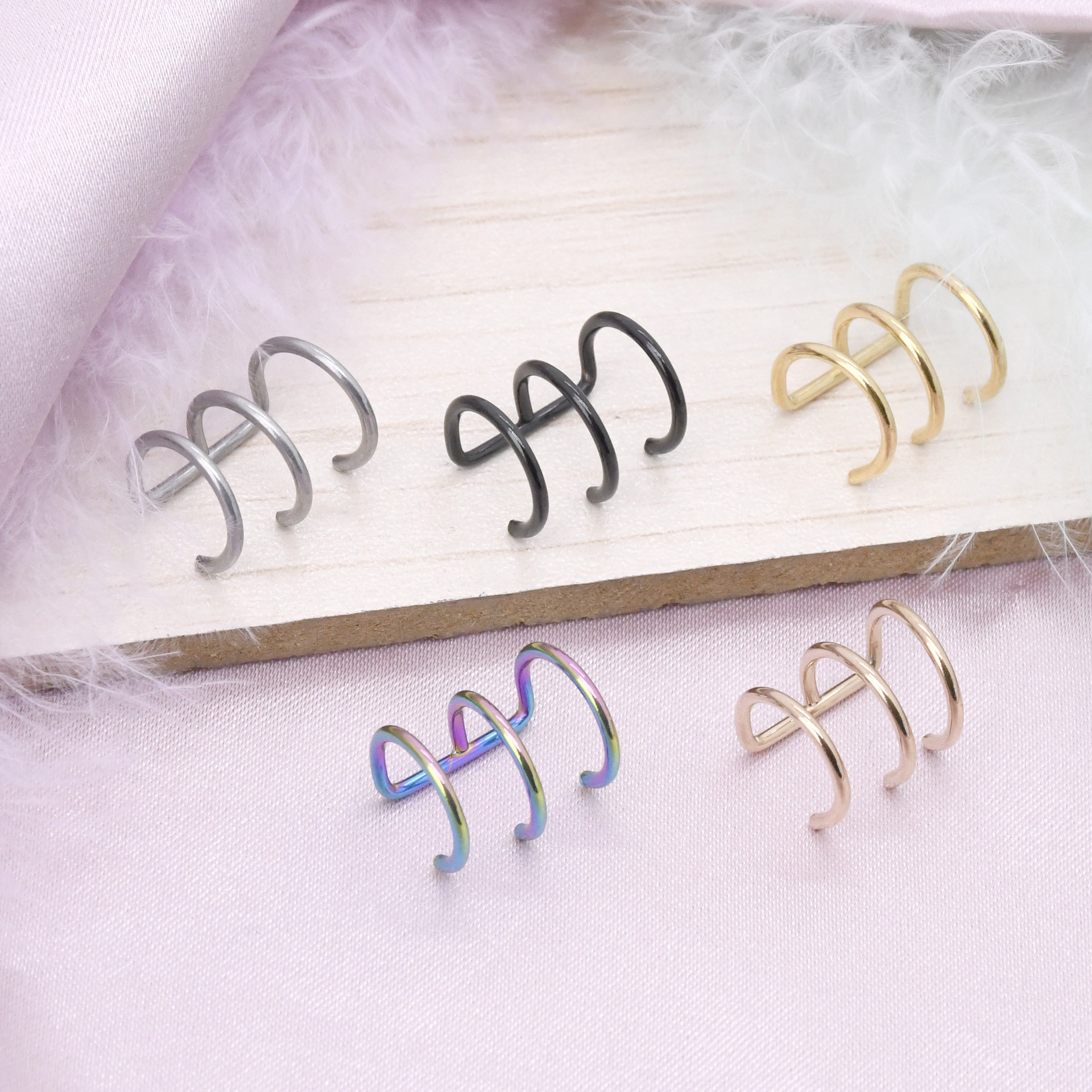 Factory direct supply stainless steel three-ring ear clip unisex electroplated earrings human body piercing steel ear clip jewelry