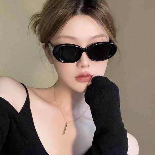 Vintage European and American Elliptical Sunglasses for Women, Ins  New Korean Version, Trendy Hong Kong Style Cat-Eye Sunglasses for Internet Celebrities and Street Photos