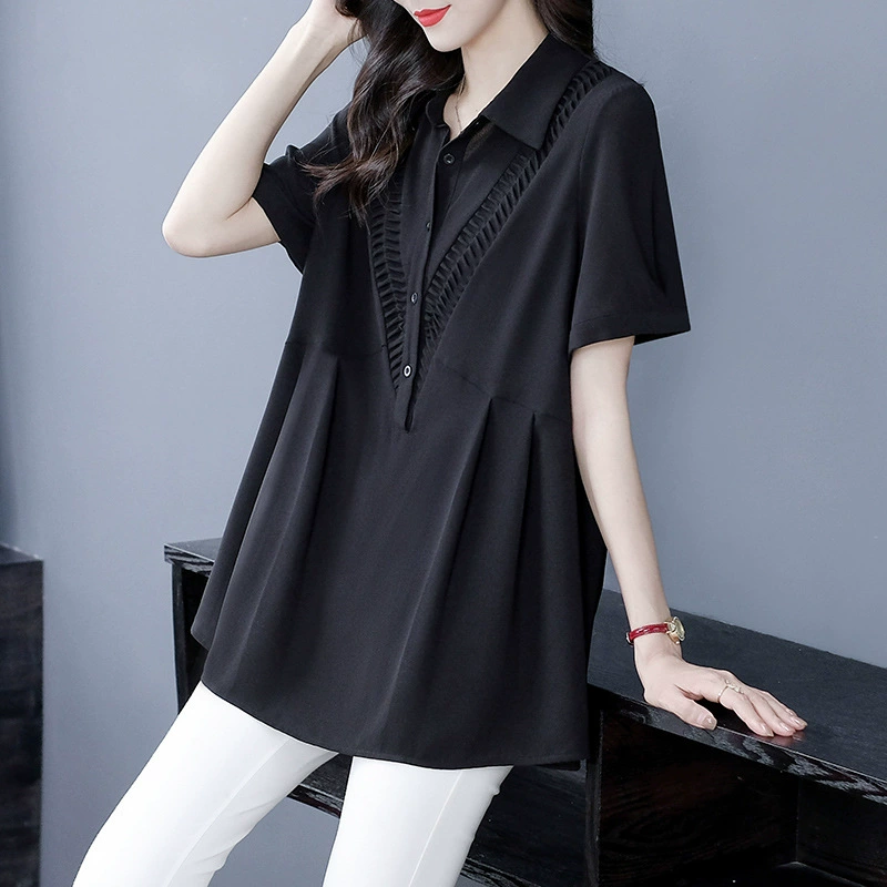 Модная пожилая мать плюс большие размеры женская летняя свободная кружевная шифоновая рубашка с короткими рукавами в западном стиле с уменьшением возраста