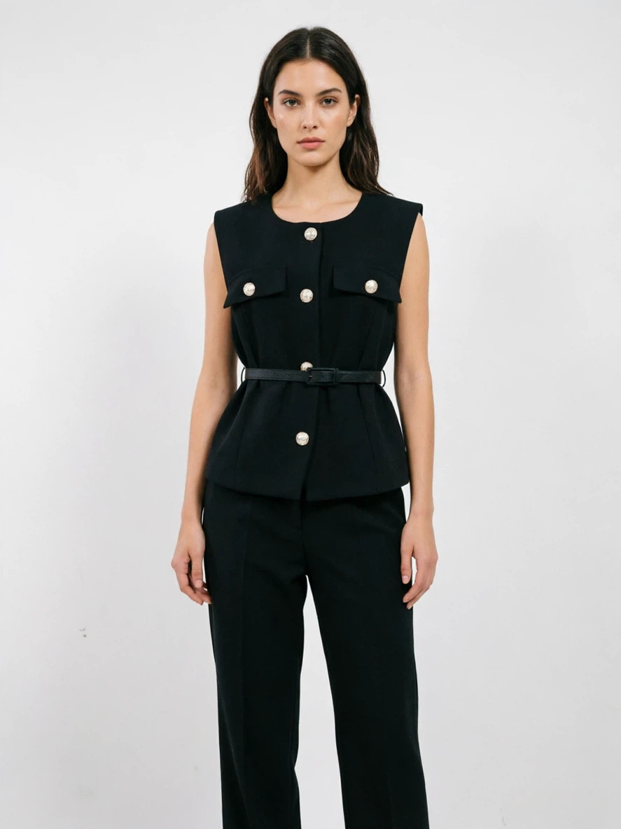 Europa y los Estados Unidos Amazon nueva ropa de mujer transfronteriza temperamento elegante cinturón de moda sin mangas abrigo de estilo casual chaleco de mujer image 8