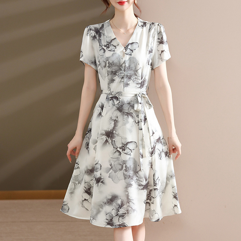 New Chinese Style Mother's Dress Summer Fresh Simple dress Middle-aged and Elderly Fashionable Elegant Comfortable Western Style Skirt