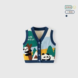 Panda Home Cartoon Knitted Baby Vest Cardigan Autumn Children's Vest Class A Handsome Outer Wear Baby Vest