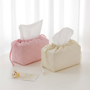 Ins Korean Cream Love Tissue Box Advanced Sense Drawstring Storage Bag Living Room Desktop Decoration Ornaments