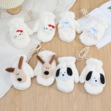 韩国ins可爱毛绒手套女冬季卡通小狗学生加厚防寒挂脖保暖连指萌