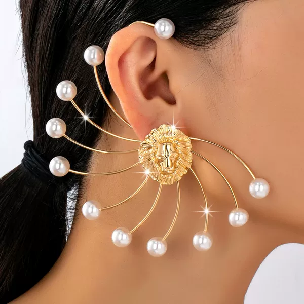 European and American Cross-Border Fan-Shaped Pearl Earrings, Geometric Exaggerated Ear Hooks, Amazon's New Personalized Jewelry