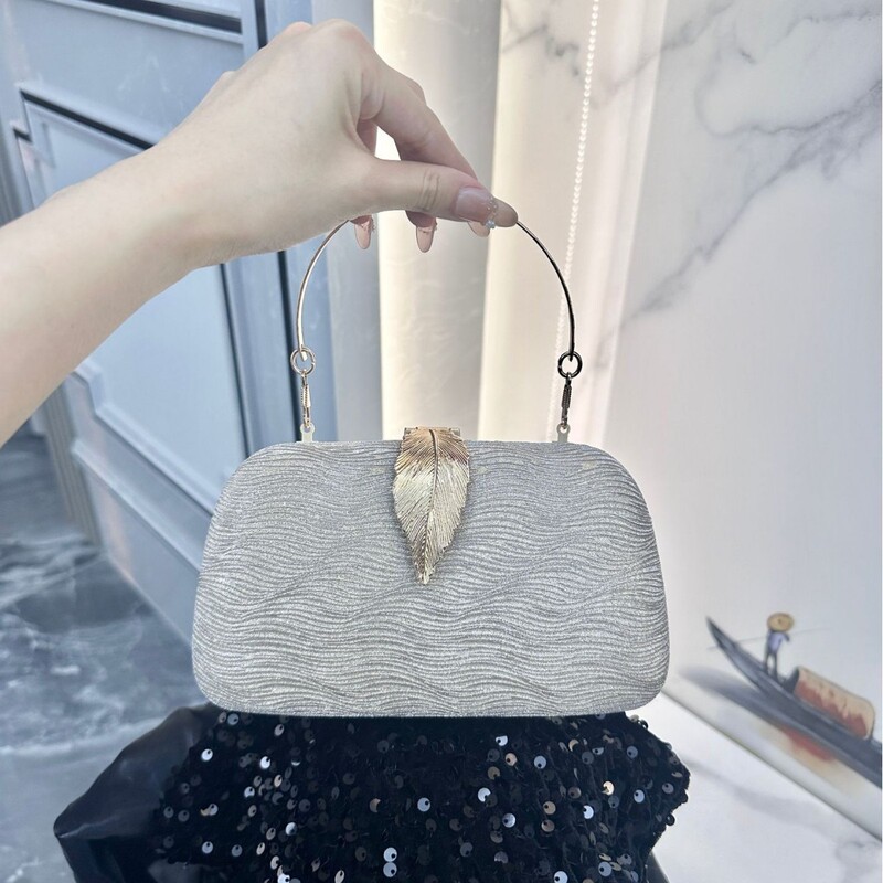 Gold Glitter Leaf Stripe Buckle Evening Bag, Elegant Small Square Bag for Ladies, Fashionable and Stylish Clutch Bag