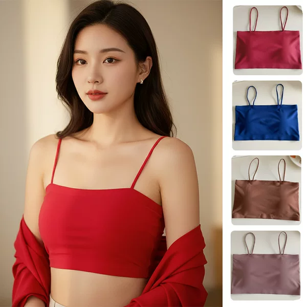 Short Seamless Ice Silk Camisole with Chest Pads, Comfortable and Breathable, No Rims, Beautiful Back Intimates, Bottoming Wrap, Breast Tube Top