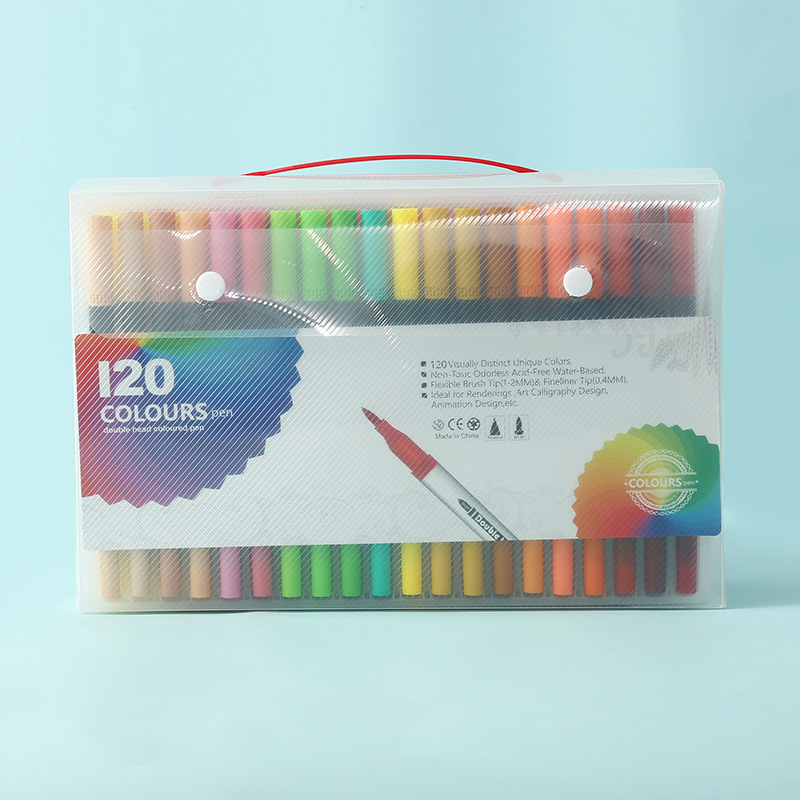 Bolígrafo de acuarela de doble punta, 120 colores, lavable, respetuoso con el medio ambiente, juego de pinceles para niños, pintura artística para estudiantes, bolígrafo de línea de gancho a base de agua