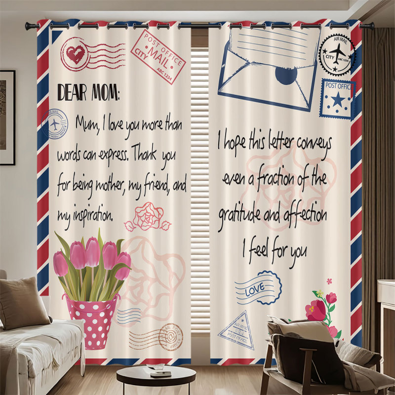 Cross-Border American-Style Blackout Curtains Mother's Day Envelope Digital Printing Home Bedroom High-Precision Easy-To-Install Custom Curtains