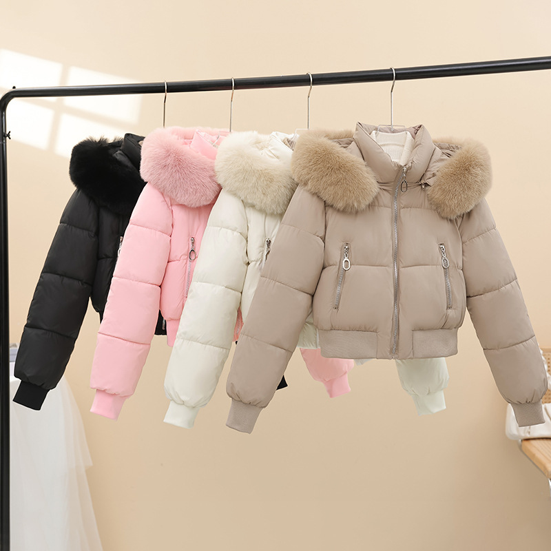 外贸加厚棉服女短款大毛领2025冬季新款收腰加厚棉袄面包服外套|undefined