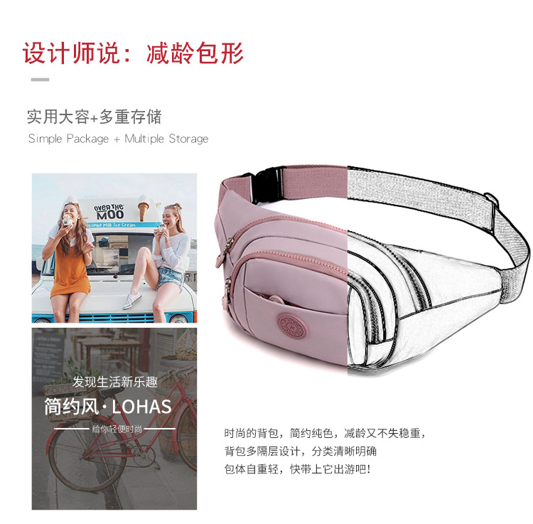 Women's casual crossbody bag, fashionable and versatile sports single-shoulder waist bag, nylon water-resistant cross-border wholesale and consignment undefined