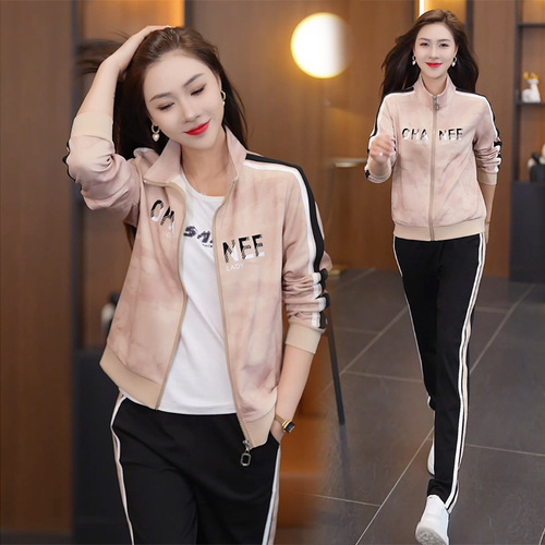 Women's Sports Suit 2024 Spring and Autumn New Fashion Slim-fit Casual Thin Foreign-style Age-Reducing Three-piece Set