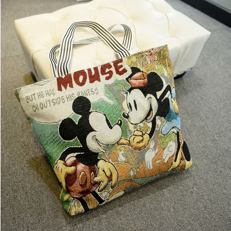工場直販ミッキーショルダーバッグカジュアルワークトートバッグハンドバッグキャンバスバッグ漫画刺繍バッグ|undefined