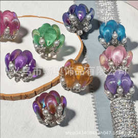 细闪渐变莲花宝莲灯花珠钻球串珠可穿笔直孔珠DIY手机链钥匙链配
