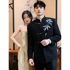 2025新款中式中山装订婚男士国风立领西装春秋新郎婚礼西服唐装秋