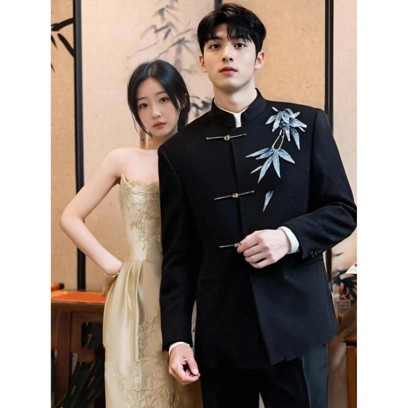 2025 New Chinese Style Zhongshan Suit for Men, Engagement, National Style Stand Collar Suit, Spring and Autumn Groom Wedding Suit, Tang Suit Autumn
