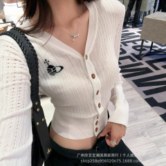vivi25早秋新款刺绣土星针织韩系甜美风减龄小香风长袖开衫上衣女