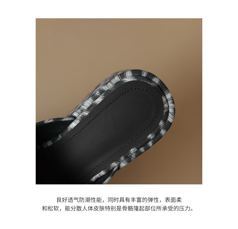Sandal cao gót nữ quai ngang họa tiết da báo, gót vuông 9 cm, đế xuồng — Màu đen chi tiết 20