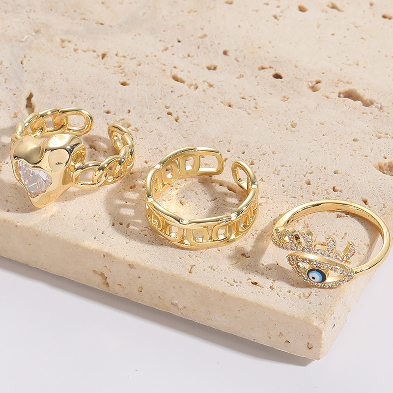 INS Style Devilu0027S Eye Heart Shape Copper Plating Inlay Zircon Rings 1 Piece