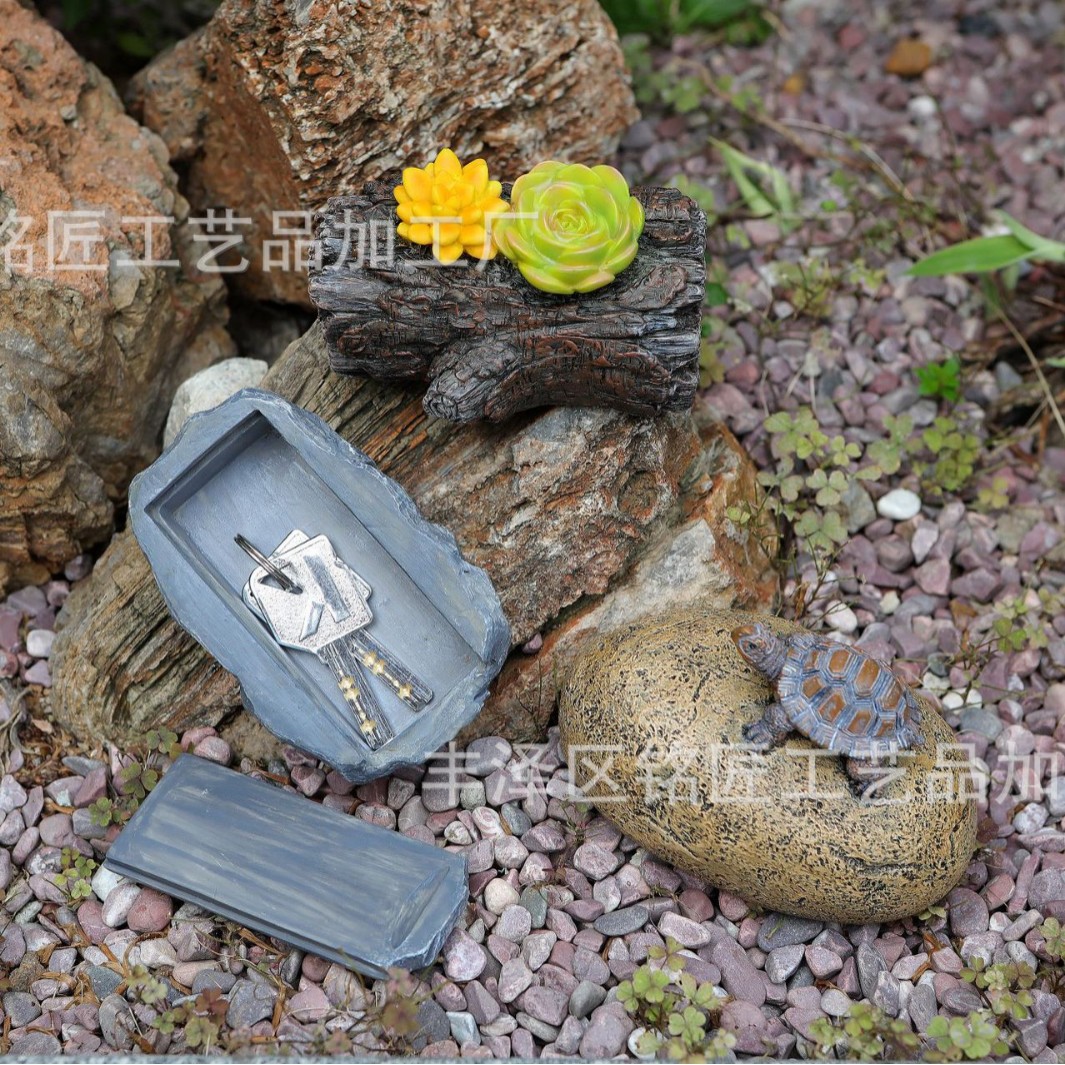 Cross-border Amazon Outdoor Garden Simulation Stone Key Hider Box with Light Resin Creative Storage Ornaments