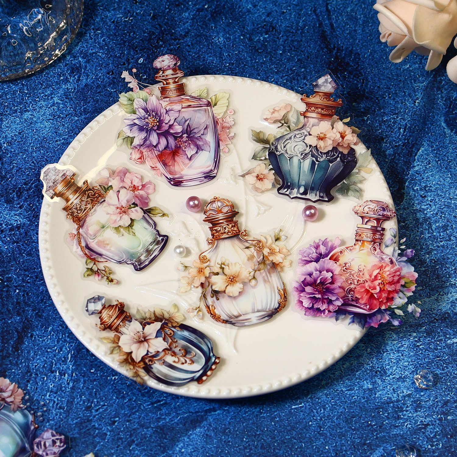 Bosque antiguo pegatinas para mascotas botella barroca serie flor vintage botella diario material DIY 4 opciones