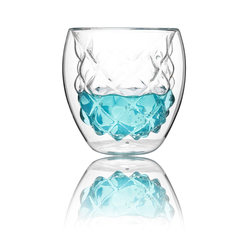 Vidrio de borosilicato creativo taza de jugo de leche taza de vidrio personalizado de doble capa taza de bebida fría tienda de jugo taza de café taza de agua