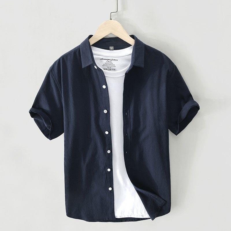 Camisa Oxford de manga corta Camisa delgada de verano de marca de moda para hombres Camisa de media manga de moda coreana suelta casual