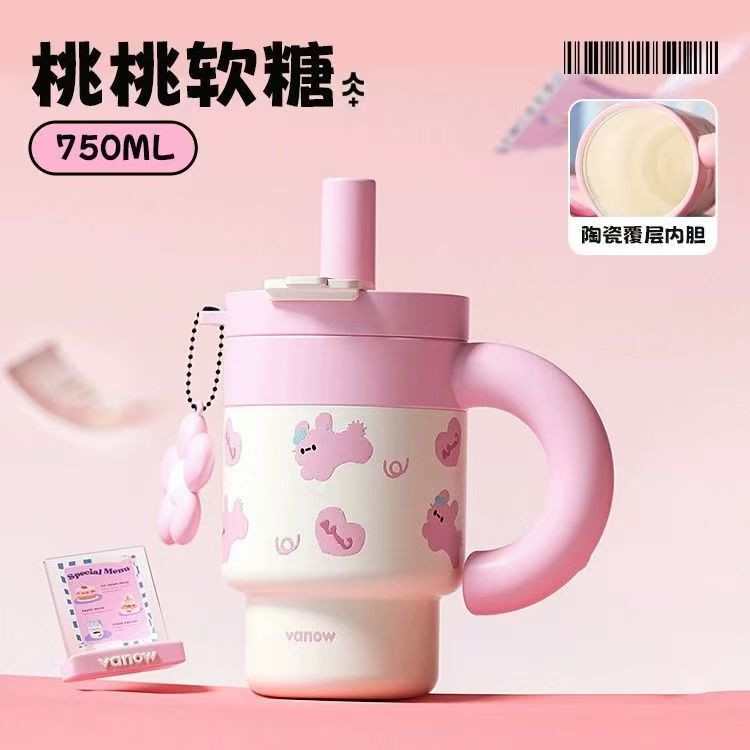 Vanow巧巧保温杯大容量陶瓷内胆吸管冰霸水杯子女2025新款高颜值|undefined