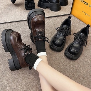 Retro British Style Loafers 2025 Spring and Summer New Style Platform Sole Heightening Flats Thick Sole Versatile Polished Small Leather Shoes