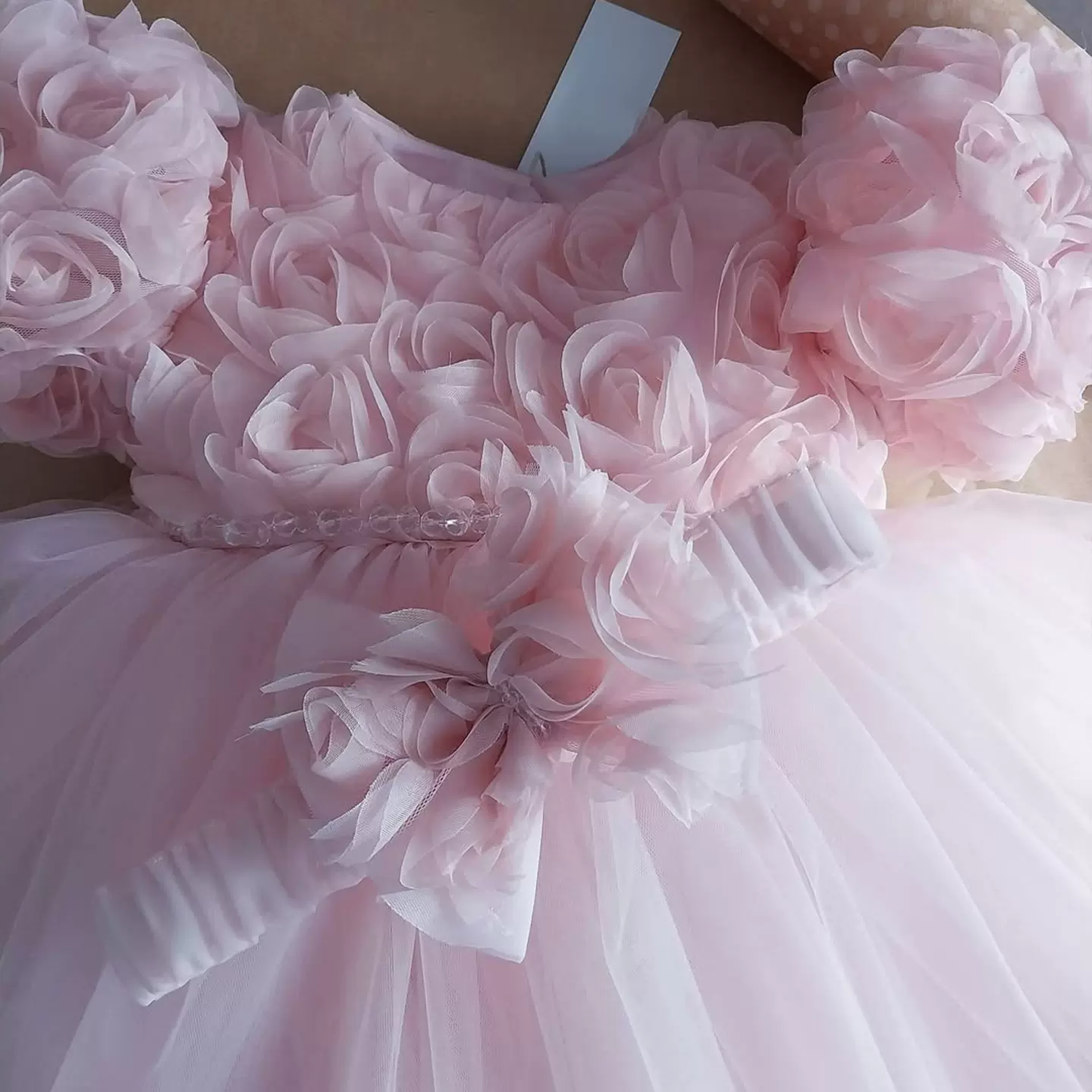 圣诞节公主裙女童2025新款粉色网纱花朵甜美可爱欧美儿童礼服批发