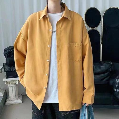 Stylish and casual long-sleeve men's shirt with a Hong Kong style, thin and fashionable, loose-fitting autumn jacket, trendy brand, Instagram-inspired casual top.