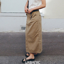 现货urbanic30高腰半身裙女 25SS新款法式复古卡其过膝直筒中长裙