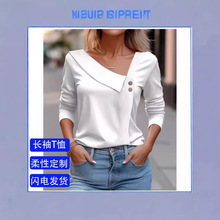 跨境亚马逊3D数码印花辣妹长袖t恤修身上衣秋季百搭潮牌3D印花