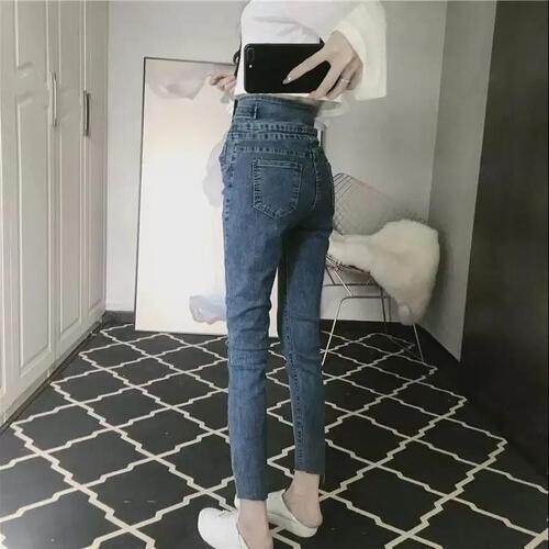 High-waisted jeans for women's spring new style, large size, fat, figure-flattering, elastic, tight-fitting pencil pants with small feet