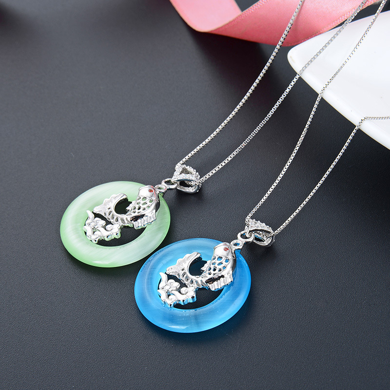 S925 año de plata con anillo de pez colgante de seguridad de la marea nacional estilo nacional retro carpa salto colgante