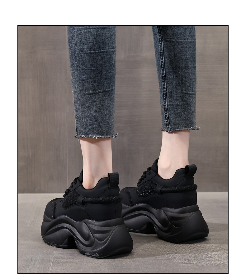 Giày sneaker nữ đế dày phối màu tăng chiều cao — Đen đỏ lót nhung chi tiết 14