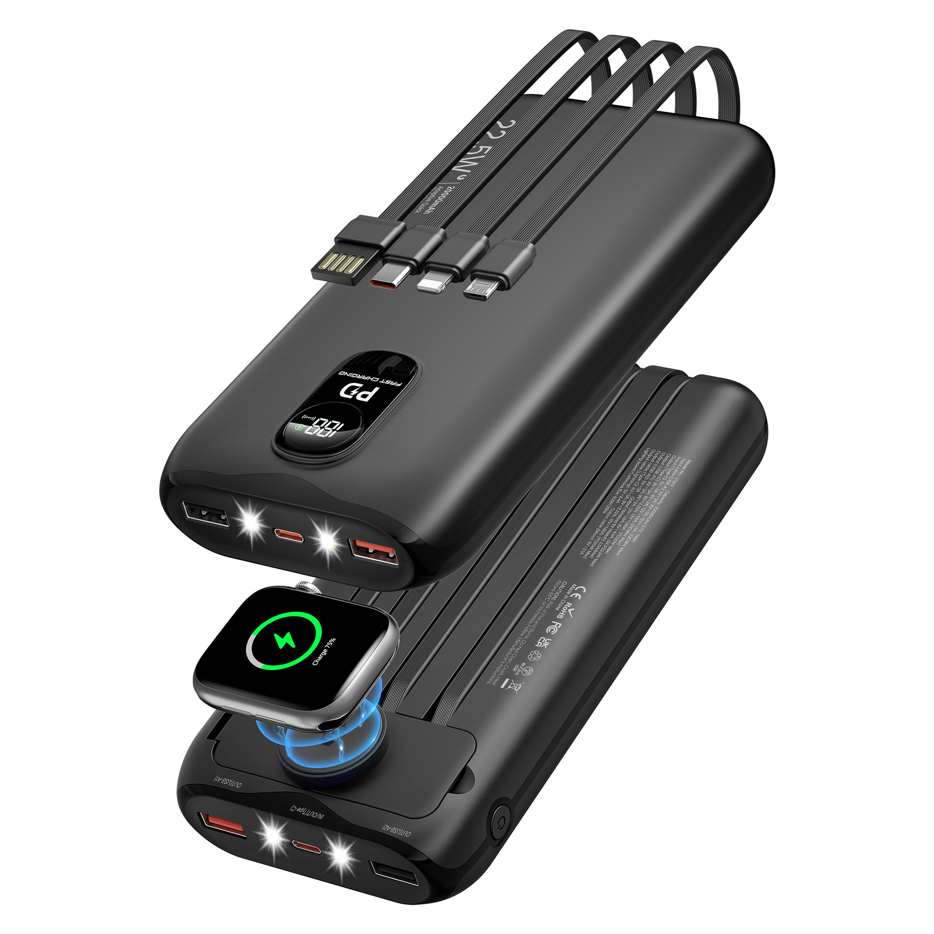 The New Private Model Comes with a Four-Wire Power Bank Watch Wireless Charging 20000Mah Comes with a Stand Mobile Power Supply Fast Charging