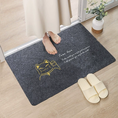 Absorbent and Stain-Resistant Non-Slip Mat, Avtomobil döşəmə paspasları - embroidered-gray-lucky-cat-40cm60cm