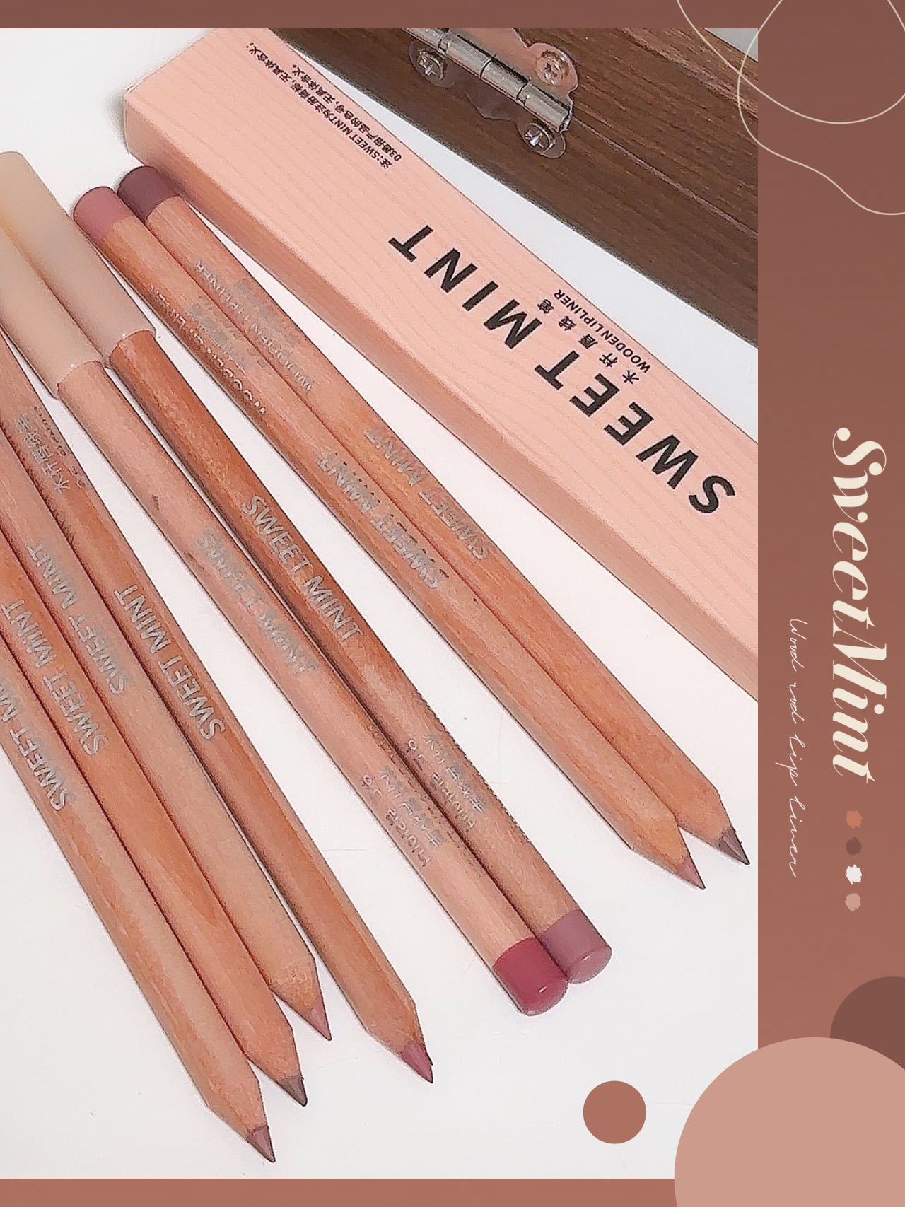 SWEET MINT Wooden Lip liner Pen Matte waterproof nude color for women's lip modification, outlining a natural and chubby lip shape details Picture