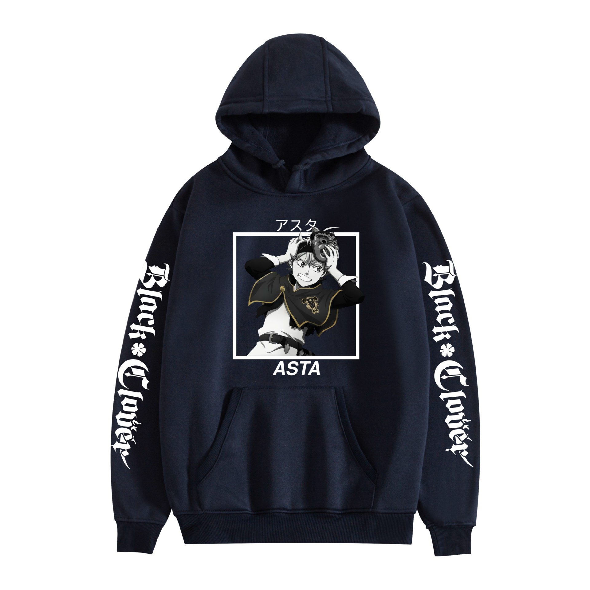 Suéter con capucha periférico de animación de trébol de cuatro hojas negro bidimensional marca de moda sudadera con capucha suelta casual más chaqueta de terciopelo nuevo