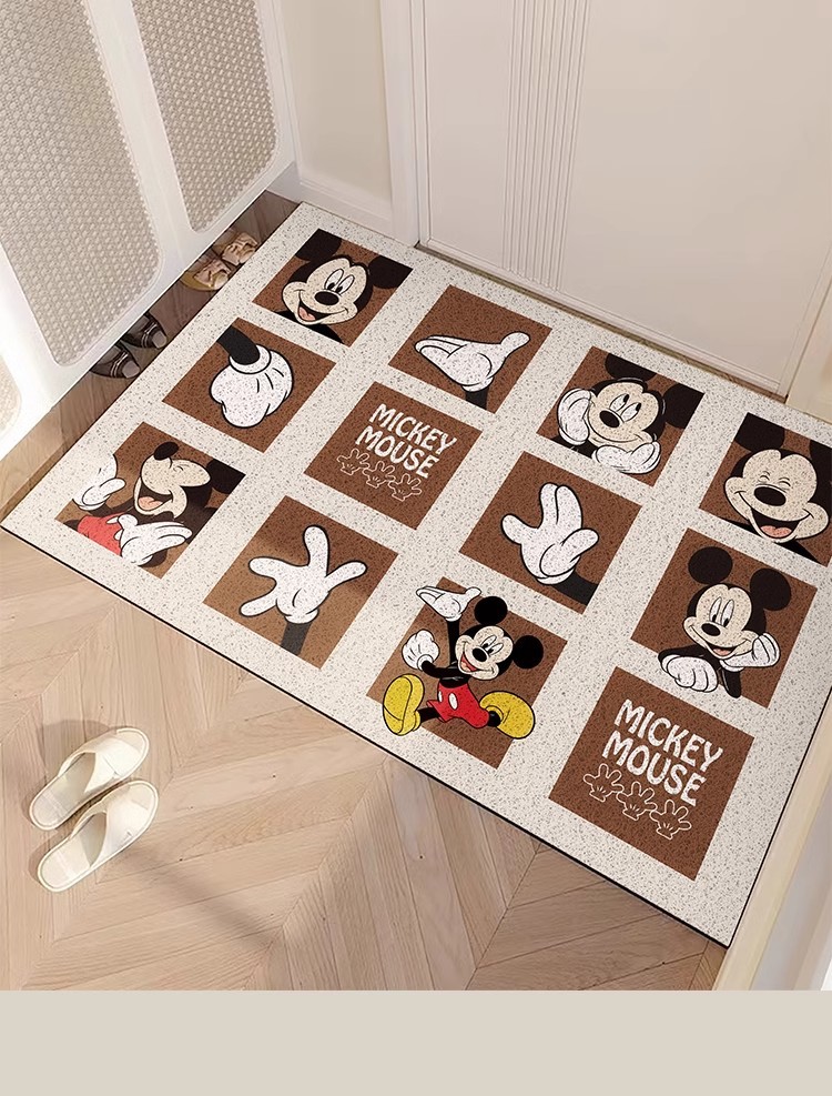 Mickey Cartoon Entrance Door Silk Circle Floor Mat, Entrance Door Mat, Stain-Resistant and Easy to Care For, Entrance Door Carpet Can Be Cut
