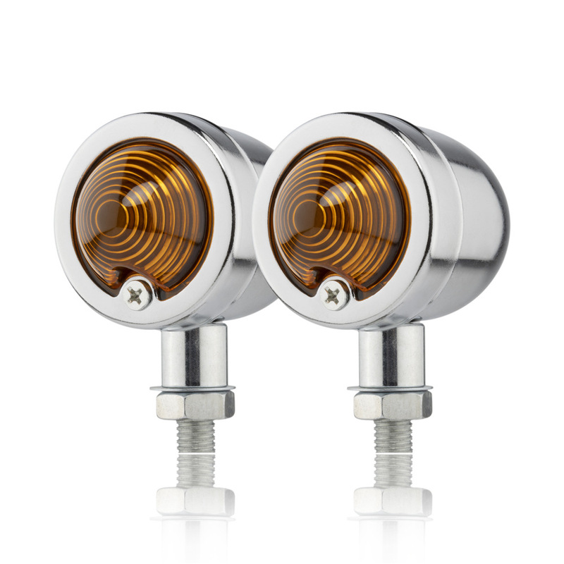 Retro round turn signal metal halogen turn signal indicator light black shell Harley turn signal light