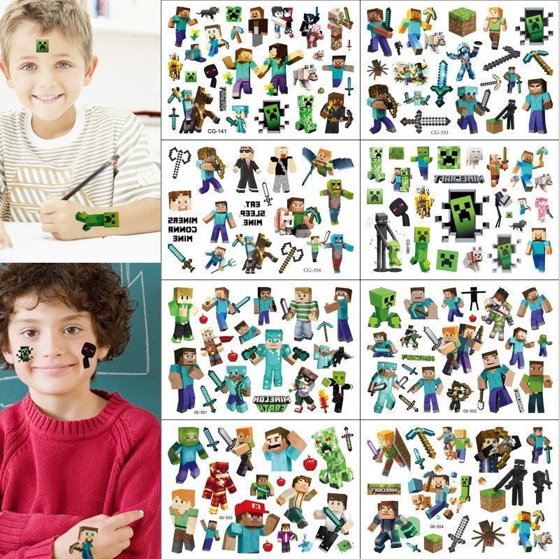 Minecraft Children's Tattoo Stickers for Boys, Waterproof, Long-Lasting, Cute Cartoon Water Transfer Stickers for Girls and Boys Minecraft Children's Tattoo Stickers for Boys, Waterproof, Long-Lasting, Cute Cartoon Water Transfer Stickers for Girls and Boys
