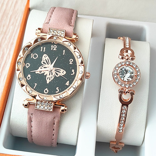 DuoDuo Cross-Border SHEIN Women's Butterfly Watch, European and American Best-Selling Fashion Quartz Watch with Starry Sky Bracelet