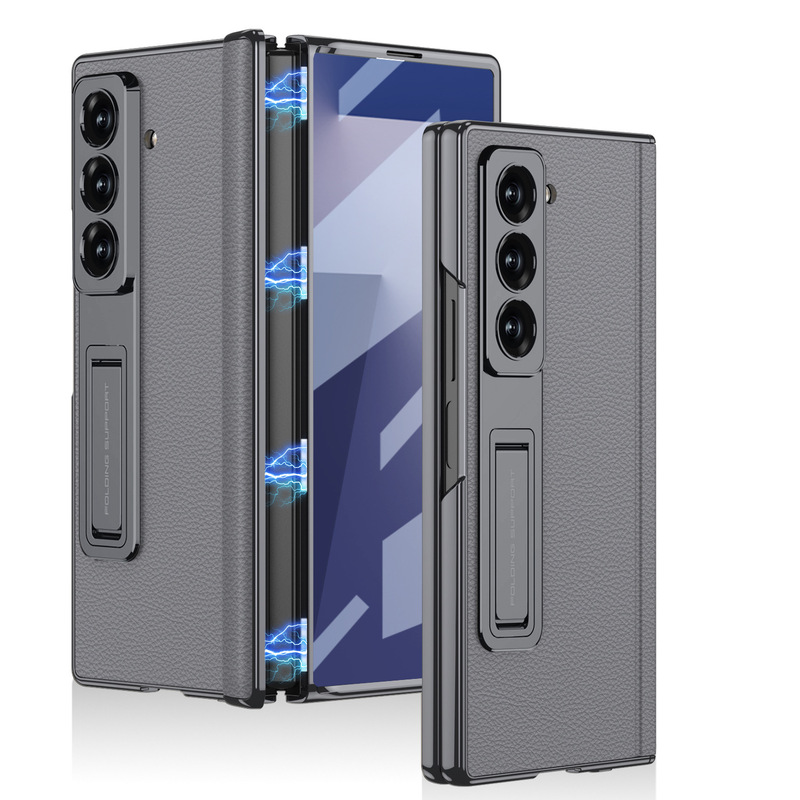 Samsung Z Fold7 携帯電話ケース、電気メッキブラケット、プレーンレザー磁気ヒンジ、ビジネス落下防止保護カバー、クロスボーダーに適しています。|undefined
