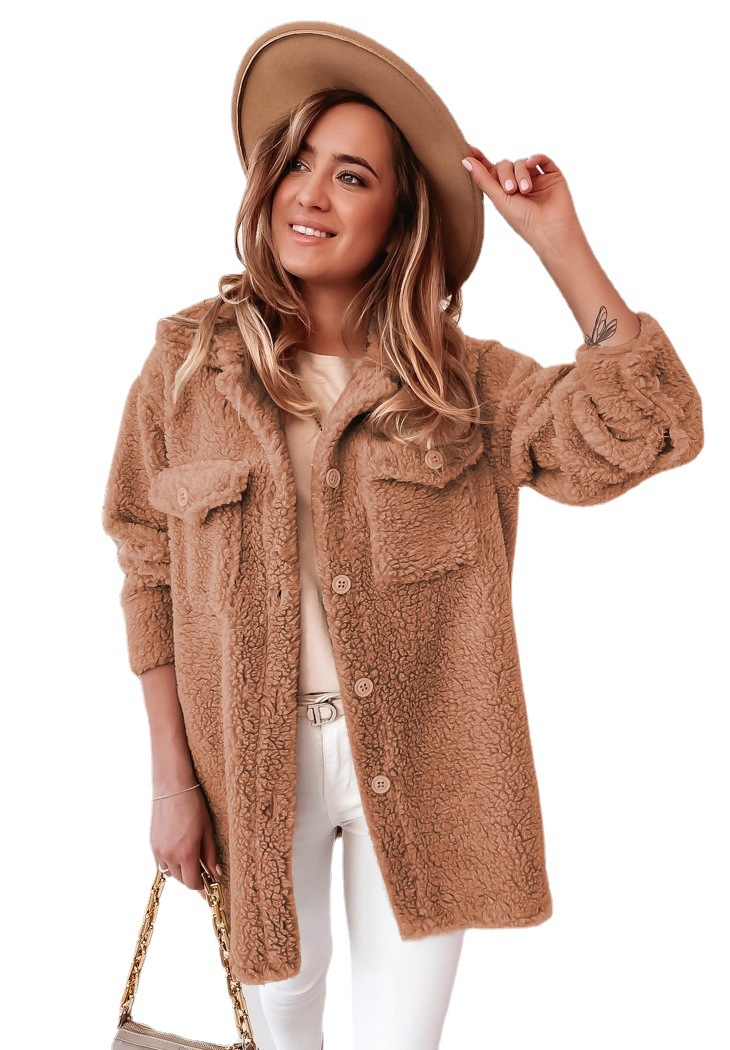 2023 Hot Selling Halflange Effen Kleur Losse Pluche Revers Vest Jas met Imitatie Lamswol voor Herfst en Winter Warmte_voghion.com
