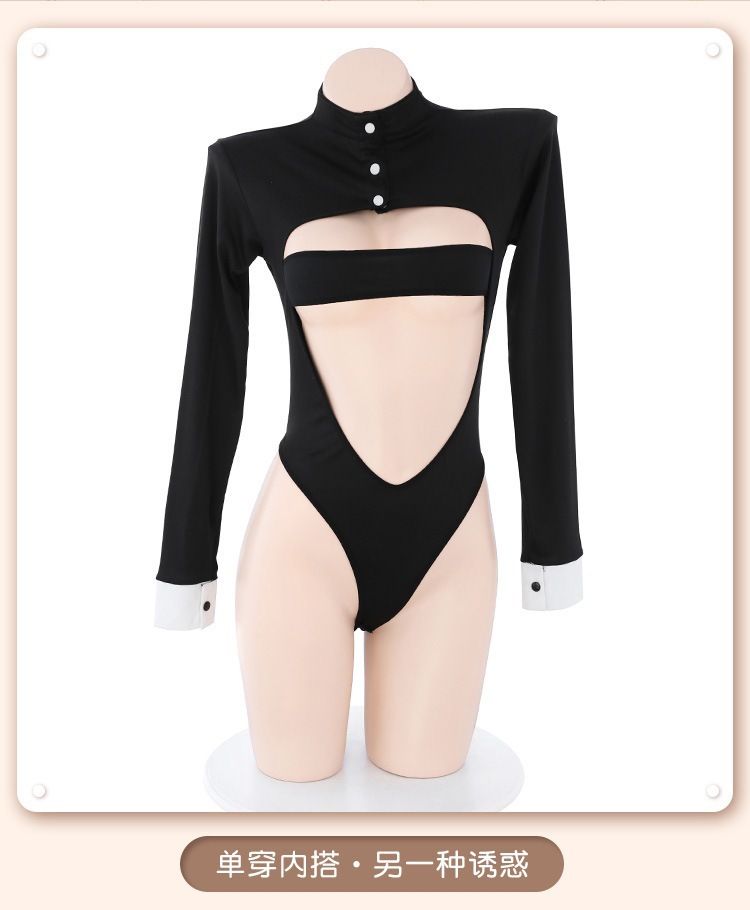 Feimu One-Shoulder Strapless High-Slit Maid Outfit with Apron and Headband — detail image 19