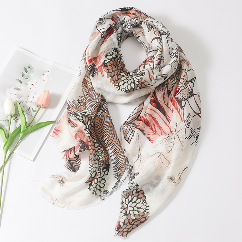 Flor de planta dulce fresca 135*135cm playa protección solar sombrilla chal bufanda de seda algodón y lino sensación de la mano bufanda cuadrada grande